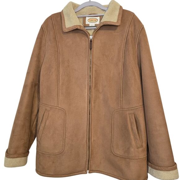Vintage Jackets & Blazers - [15] VINTAGE Talbots Y2K Tan Faux Suede Zip Up Jacket XL Penny Lane Rancher